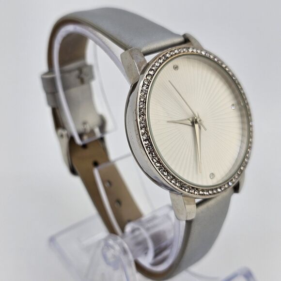 Manhattan Croton Watch Women 37mm Gray Tone Pave Bezel Bling New Battery - Picture 3 of 13